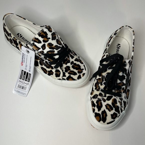 NWOB Superga Velvet White Leopard Sneakers - Picture 4 of 10